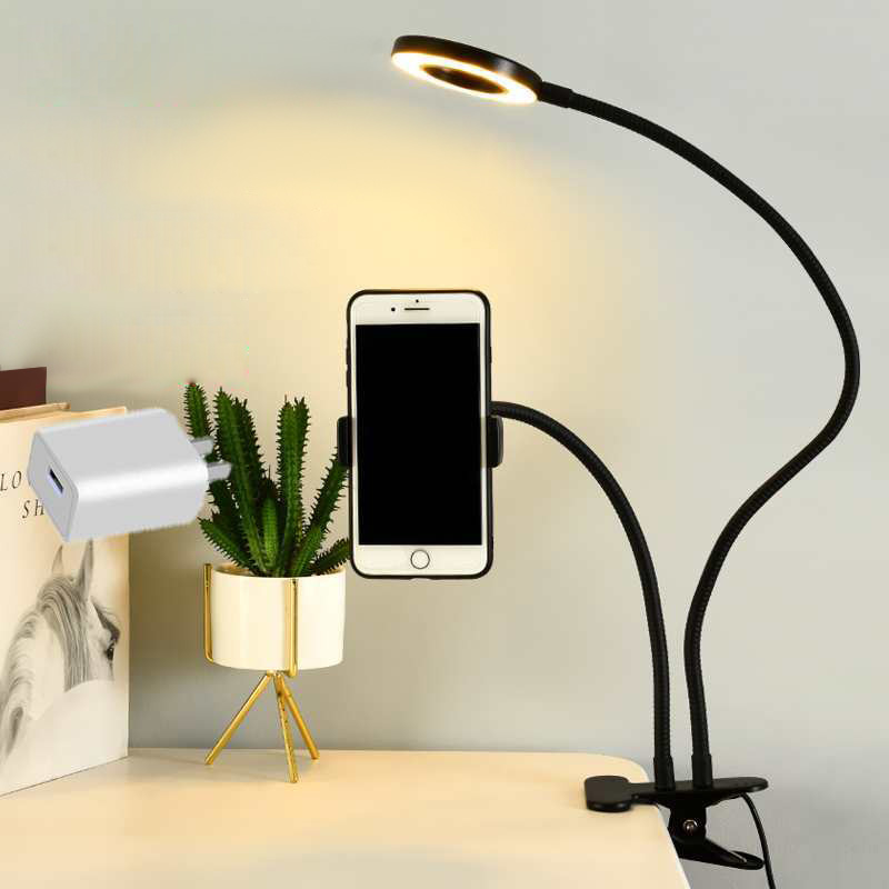 Led Ring Light - 汎用性の高い、柔軟に調整可能なスマートフォンホルダー。自撮り用リングライト、オフィス用、怠惰な姿勢でも使えるスタンド、デスクランプ、ライブ配信用の補助照明として使えるLEDライト付き。