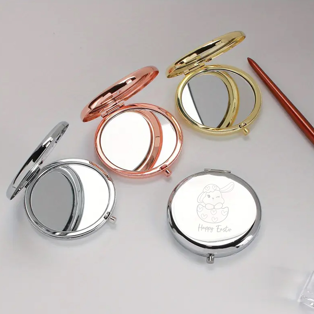 Beauty Of Makeup - 1pc 漫画美しいウサギカスタマイズされたテキストポケットミラー化粧鏡ラウンドサークルミラー洗礼記念品