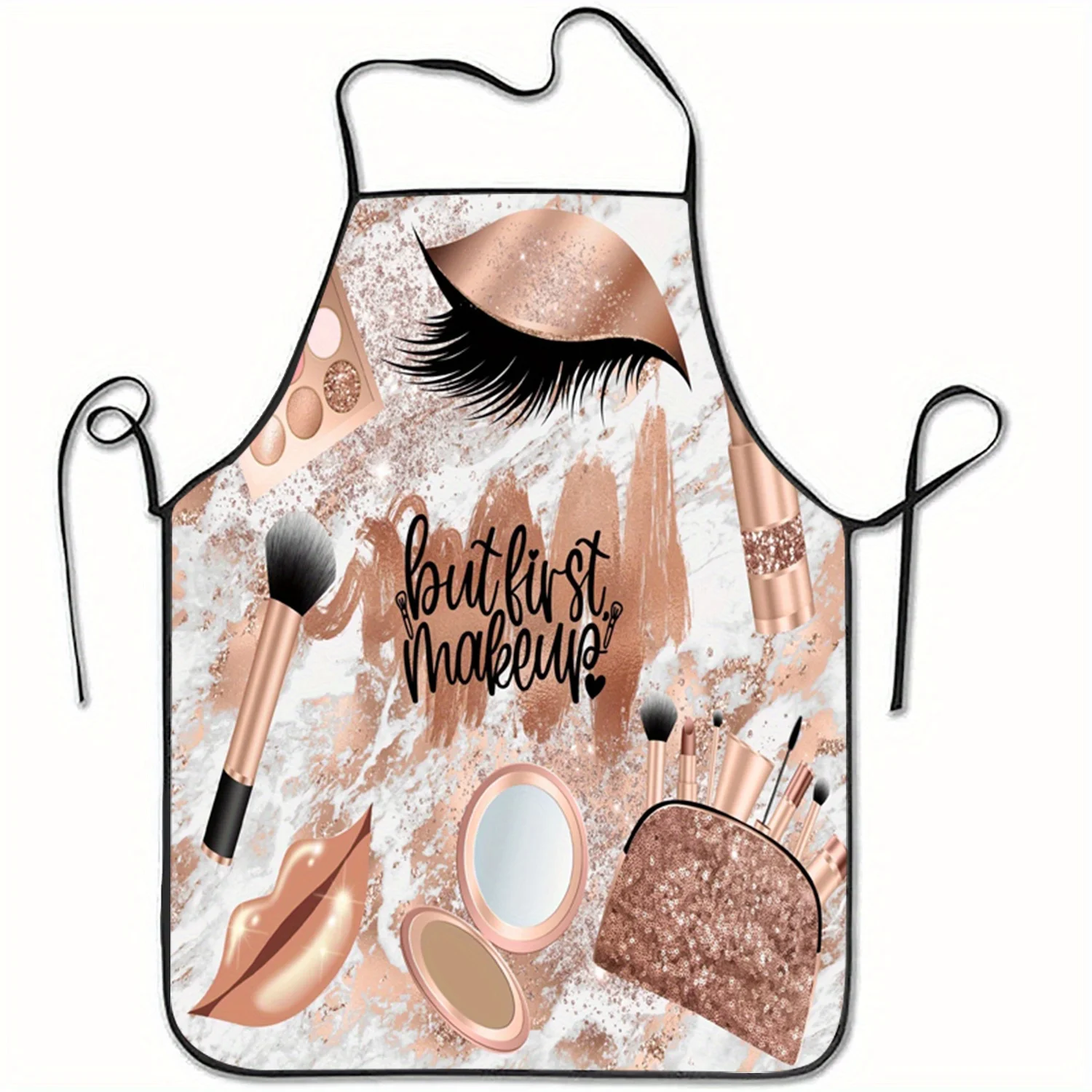 Beauty Makeup Shop - 化粧品 メイク道具 イラスト入りエプロン でも最初のメイクプリントにはポリエステル素材のノースリーブが最適 家庭用 ビューティーショップに最適