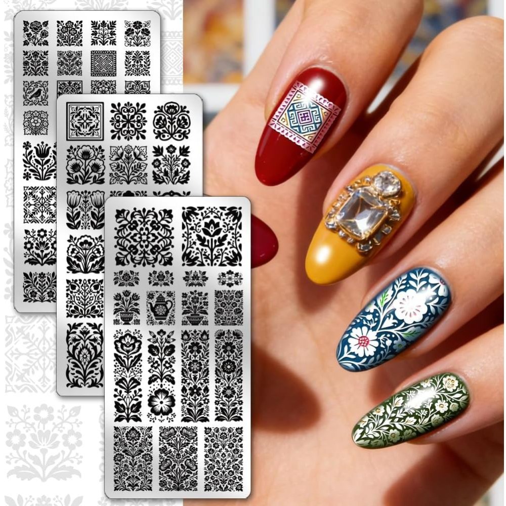 3枚組 花柄ネイルスタンピングプレート ヴィンテージフローラ - Nail Art Stamping Kit のレビューと価格