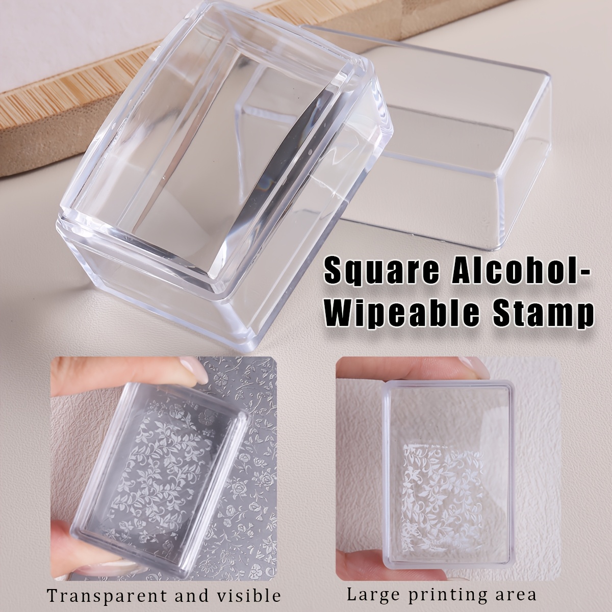 正方形の透明シリコンネイルスタンプセット、アルコールで拭き取 - Nail Art Stamping Kit のレビューと価格