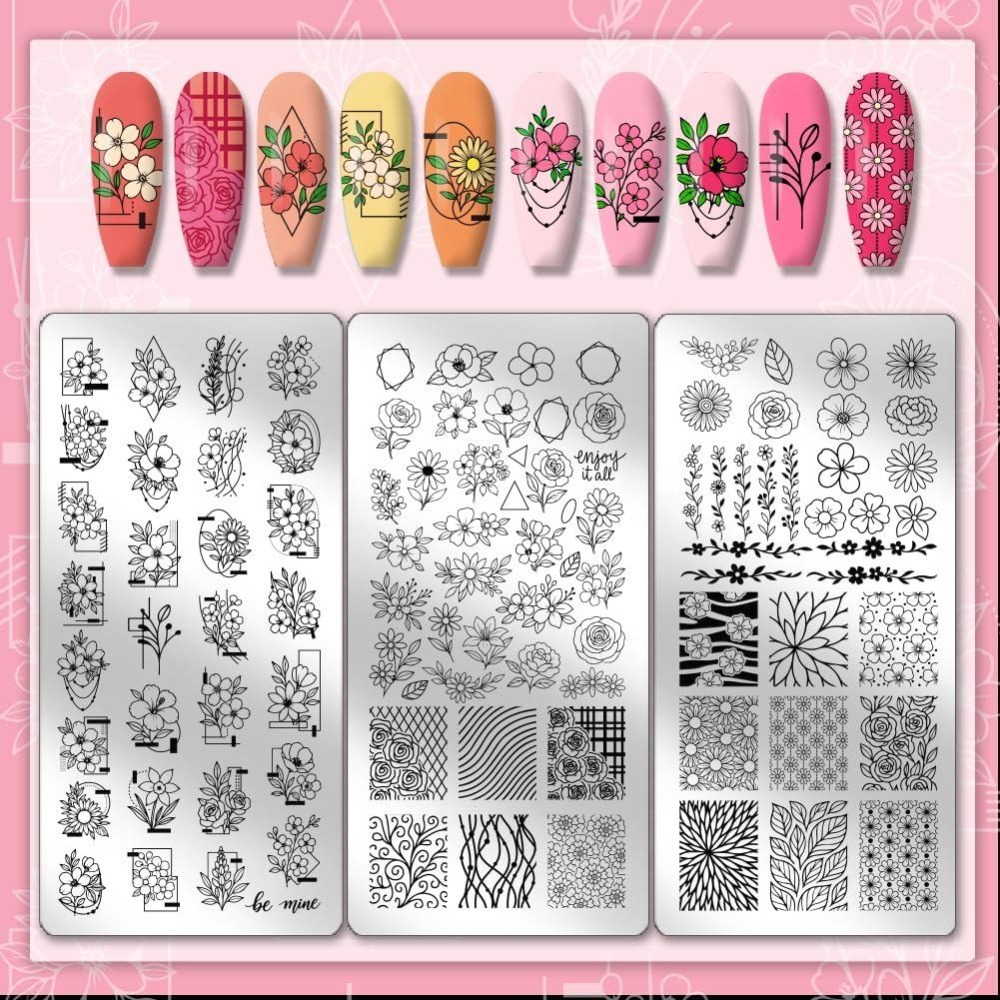 3枚入りフラワーネイルスタンピングプレート、葉っぱネイルアー - Nail Art Stamping Kit のレビューと価格