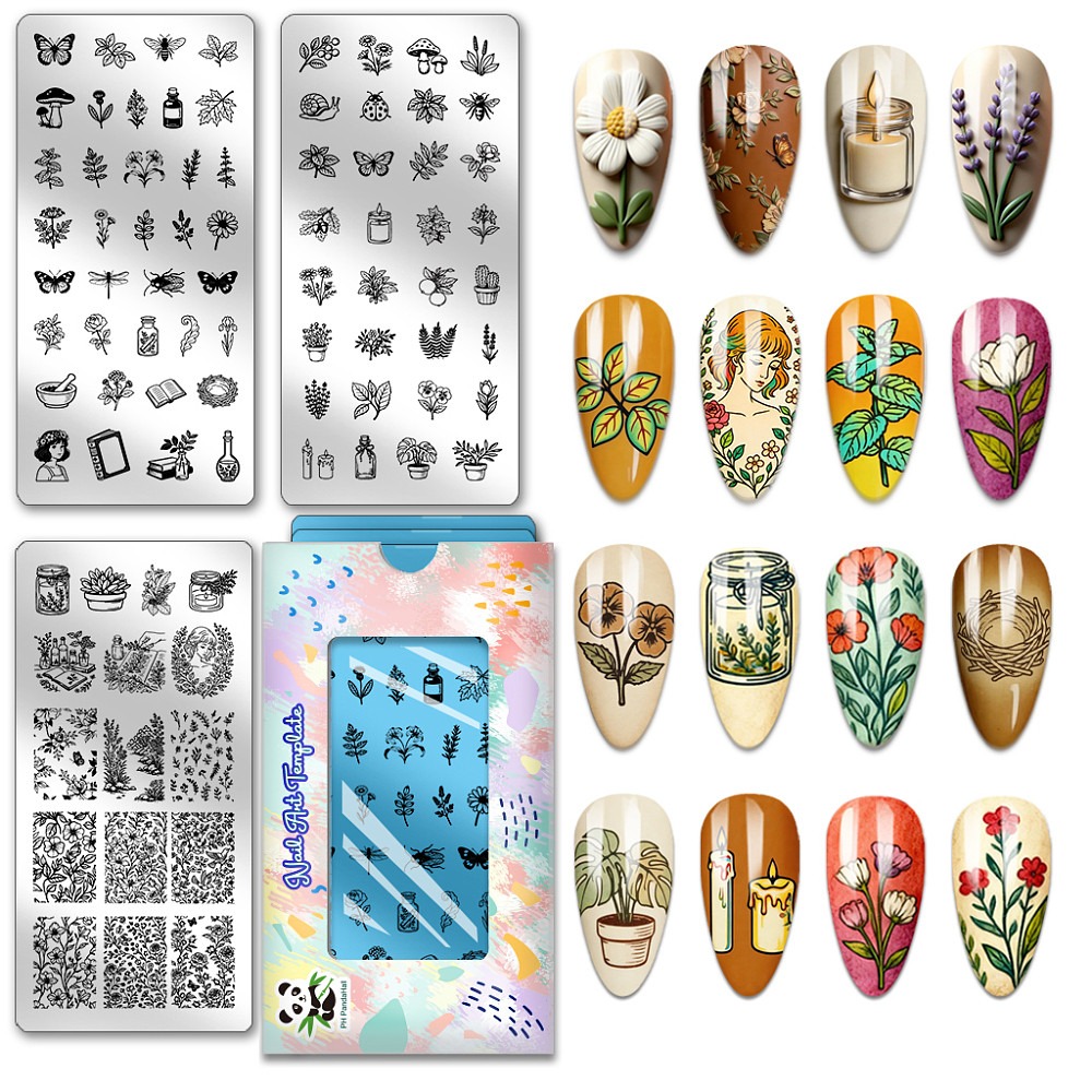 3枚セット：昆虫、植物、蜂、蝶、花、葉、きのこ柄のネイルスタ - Nail Art Stamping Kit のレビューと価格