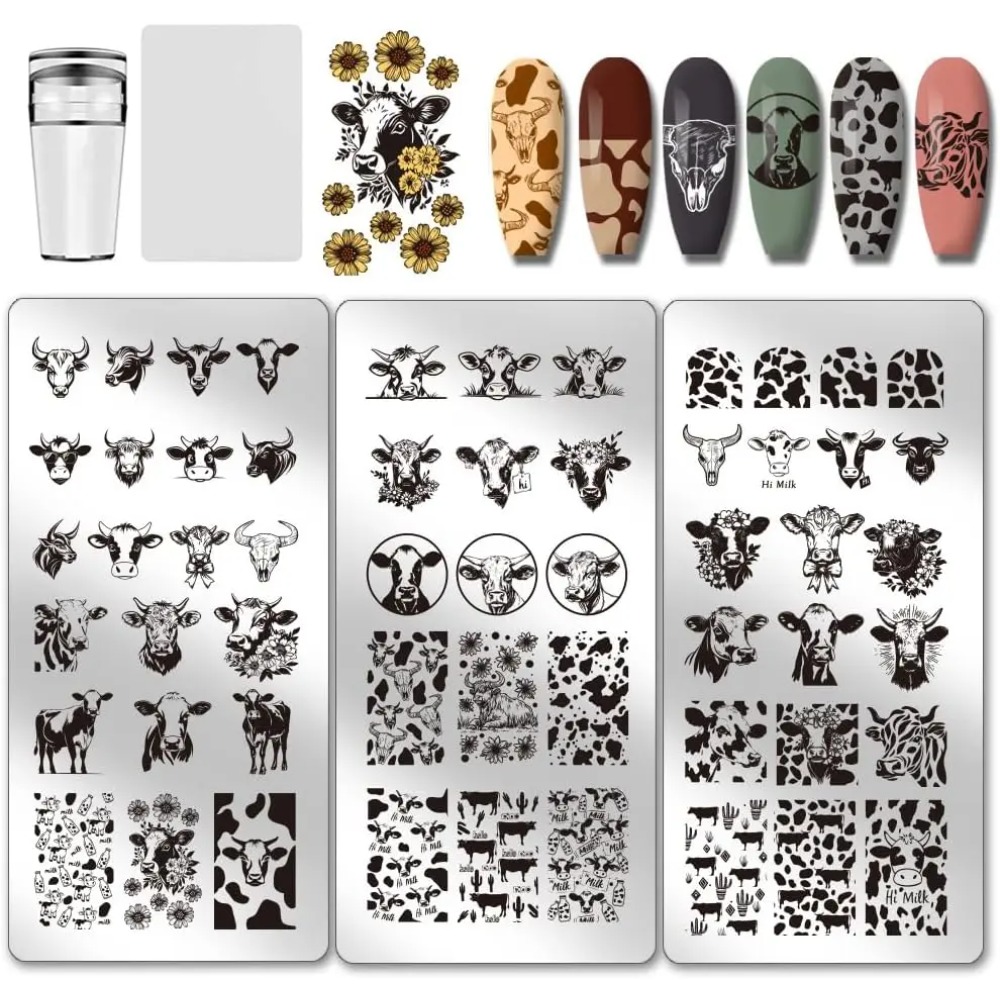 3 個の牛テーマネイルスタンピングプレート 56 パターン牛 - Nail Art Stamping Kit のレビューと価格