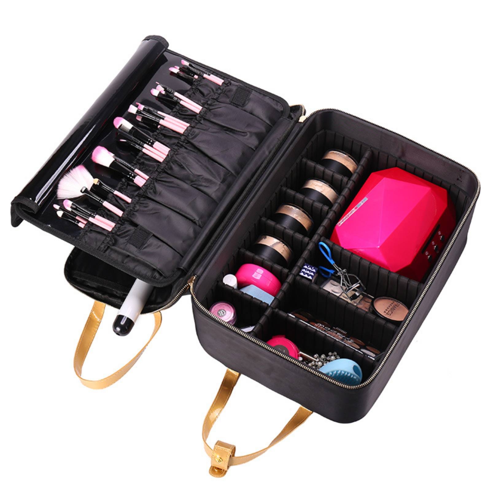 仕切り付きのメイクケース。プロ仕様のメイクケースで、肩掛けス - Beauty Of Makeup のレビューと価格