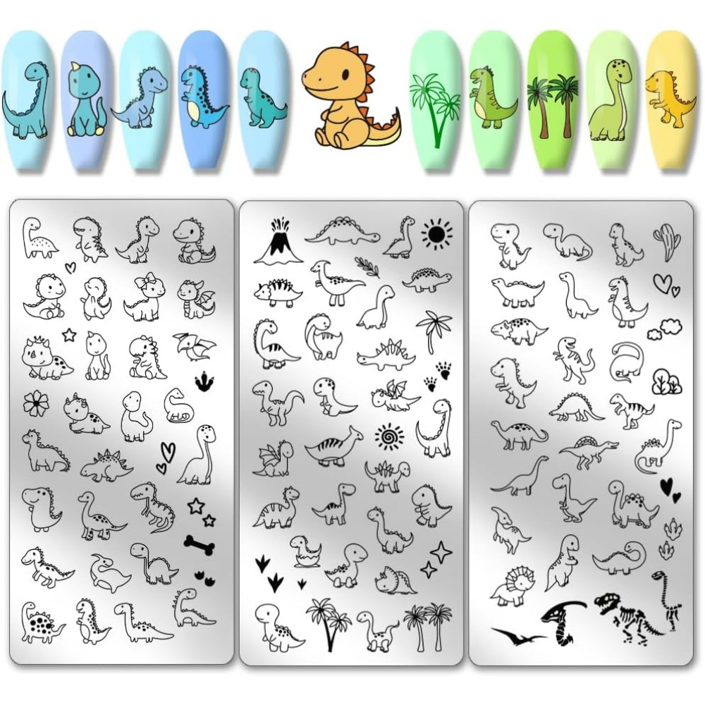 3 個恐竜ネイルスタンピングプレートかわいい小さな恐竜ネイル - Nail Art Stamping Kit のレビューと価格