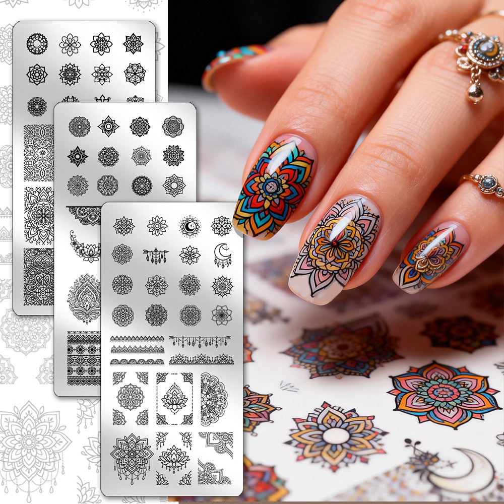 3枚セット ボヘミアンフラワーネイルスタンピングプレート エ - Nail Art Stamping Kit のレビューと価格